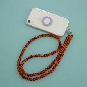 Tracolla per cellulare in perline acriliche color ambra con moschettoni in argento
