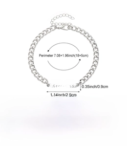 Detailed size specifications for the silver infinity charm bracelet with measurements
