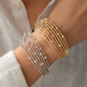 Multi-Layer Beaded Open Cuff Bracelet Copper Spiral Texture Faceted Beads Fashion Minimalist For Women
