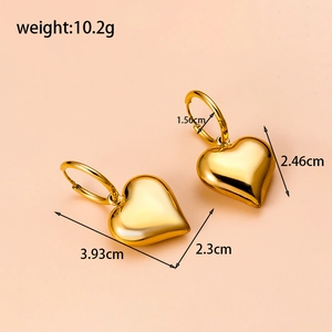 Gold hollow heart-shaped hoop earrings made of titanium steel with detailed measurements