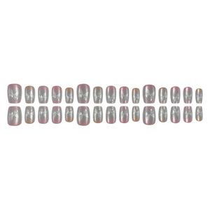 Cat eye butterfly press-on nails with pink grey gradient and shimmer finish