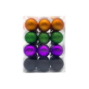 24-piece Halloween decorative ball set in orange, green, purple, and black plastic