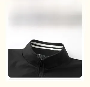 Macro detail of men jacket collar featuring high quality black fabric and metal zipper