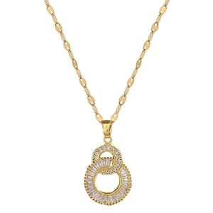 Luxurious gold dual-ring infinity necklace with baguette and round cubic zirconia stones