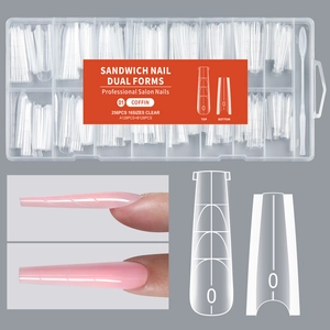 Detailed view of 256pcs coffin nail extension molds with 16 sizes in storage box