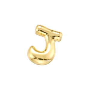 Macro shot of 3D balloon style golden letter J pendant with high-gloss polished finish