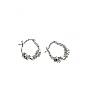 French style S925 sterling silver twisted hoop earrings with elegant textured finish