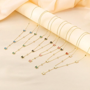 Butterfly Pendant Necklace Stainless Steel Long Y-Shaped With Colorful Enamel Zircon Rhinestone Elegant Jewelry For Women