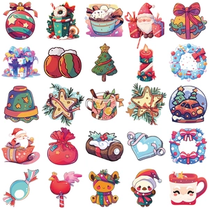 Set of 50 cartoon Christmas stickers featuring Santa and reindeer for DIY gift decoration