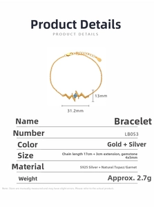 Detail specifications of S925 sterling silver bracelet with natural topaz and heart rate design