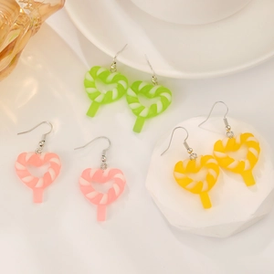 Boucles d'oreilles pendantes sucette cœur lumineuse en rose vert et jaune pour femme