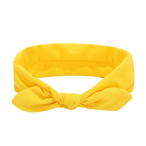 Yellow bohemian style wide cotton headband with stylish elastic knot for women and yoga