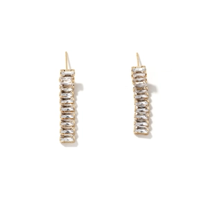 Elegant gold drop earrings with baguette-cut cubic zirconia in a minimalist design