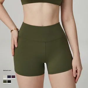 Short de yoga vert olive à taille haute avec contrôle du ventre et tissu respirant