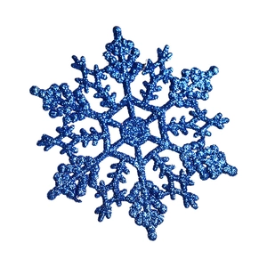 Sparkling blue Christmas snowflake ornament with glitter finish for holiday DIY decoration