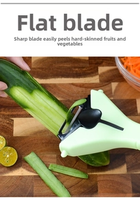 Macro view of sharp stainless steel flat blade for peeling hard fruits and vegetables