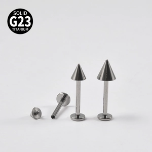G23 titanium labret stud sets with spike ends and flat back internally threaded design