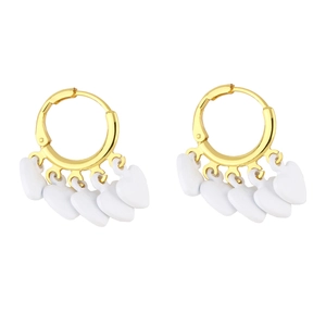 Boucles d'oreilles cœur dorées avec cinq breloques en émail blanc pour femmes
