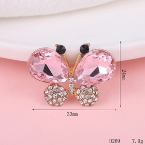 Detailed view of pink rhinestone butterfly charm with 33mm by 24mm size dimensions