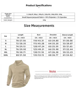 Detailed size chart and fabric weight specifications for men's waffle polo sweatshirt