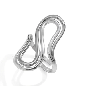Polished silver stainless steel ring with elegant S-curve minimalist flowing lines