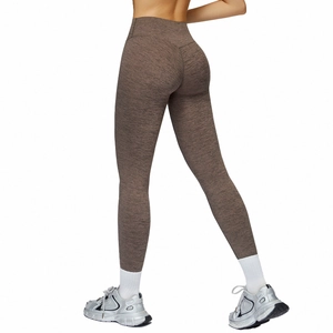 High-waisted dark brown heathered yoga leggings with a slim fit lifting design