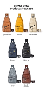 Close-up of waterproof synthetic leather chest bags in seven vintage colors with zippers