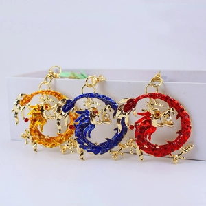 Chinese Zodiac Dragon Keychain Loong Zinc Alloy Enamel Rhinestone Faux Artificial Pearl Bag Pendant Car Key Ring Traditional Ethnic