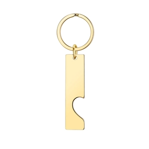 Minimalist gold stainless steel bottle opener keychain with a sleek mirror polished finish