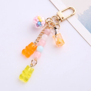 Cute candy keychain with gummy bears and miniature beverage cup charm for AirPods