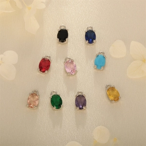 9-color oval zircon pendants with silver hooks for 18K gold DIY jewelry making