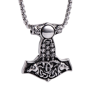 Collier avec pendentif Marteau de Thor viking en acier inoxydable et chaîne à mailles