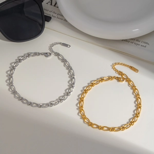 Polished gold and silver stainless steel chain anklets with lobster clasp and tag details