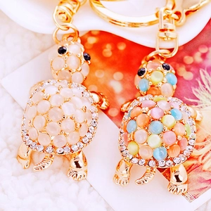 Charming turtle metal keychain with opal and rhinestones for bags and car keys