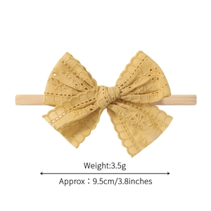 Yellow hollow bow nylon baby headband, stretchy soft hairband for infant girls