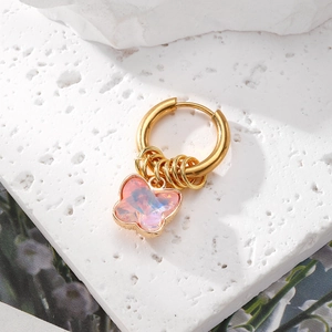 Hip hop style gold butterfly hoop earrings with colorful gradient rhinestone pendants