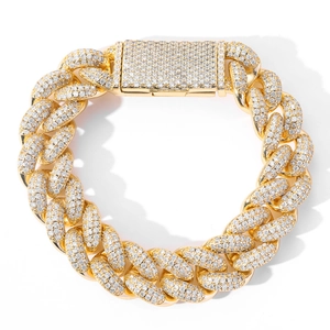 20mm gold iced out Cuban link bracelet with micro-pave zircons for men in hip hop style