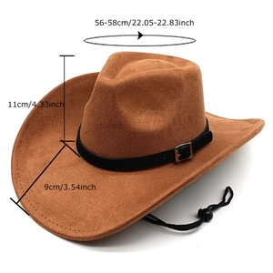 Cappello da cowboy marrone scamosciato con cinturino in pelle e cordino antivento per sole