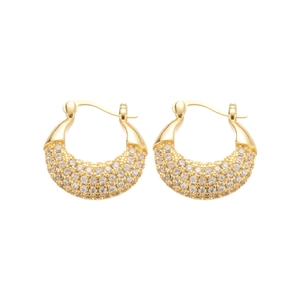 Sparkling cubic zirconia gold-plated C-shaped hoop earrings for a minimalist daily look