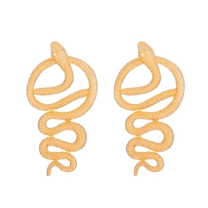 Punk style golden snake earrings with realistic coiled design and textured surface finish