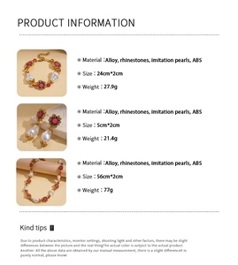Detailed size and weight specs for vintage pearl floral jewelry set with rhinestones