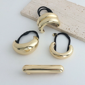 Minimalist gold metal chain hair tie set with semicircle hair rings and elastic bands