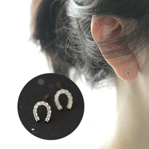 Élégantes Boucles d'Oreilles Clous en Fer à Cheval en Argent Sterling 925 Avec Strass Or 14K Argent pour Femme Bijoux