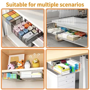 Large capacity transparent under-desk drawers showing multi-scene storage applications