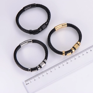 Detailed size measurement of braided leather bracelets with 18K gold magnetic clasps