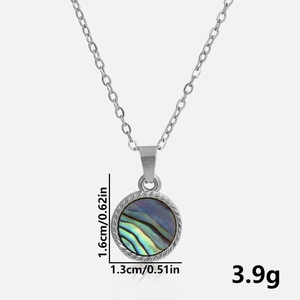 Detailed view of the 1.6cm abalone shell pendant necklace with size measurements