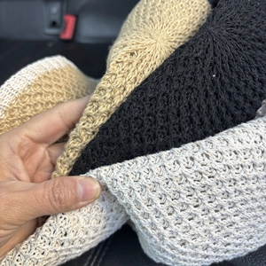 Breathable knit crochet bucket hat for women in beige black and khaki colors