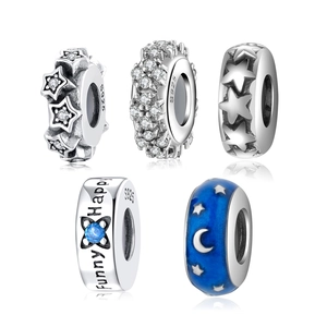 925 Sterling Silver Charms Beads Star Moon Zircon Enamel DIY Jewelry Making Bracelet Accessories For Women Sparkling