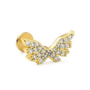Golden butterfly lip stud in 316L stainless steel with shimmering zircon stones