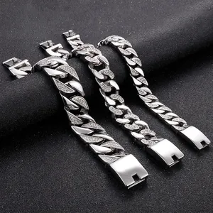 Bracelet Maille Cubaine Pour Homme En Acier Inoxydable Avec Zircon Incrusté Style Hip Hop Bijoux Chaîne